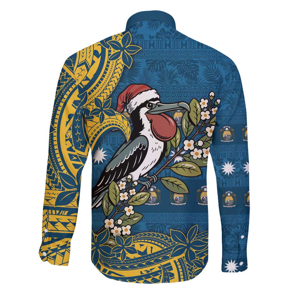 Nauru Christmas Family Matching Tank Maxi Dress and Hawaiian Shirt Frigatebird Bird Santa Tribal Waves - Polynesian Pride