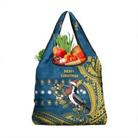 Nauru Christmas Grocery Bag Frigatebird Bird Santa Tribal Waves - Polynesian Pride