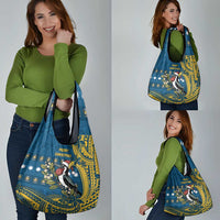 Nauru Christmas Grocery Bag Frigatebird Bird Santa Tribal Waves - Polynesian Pride