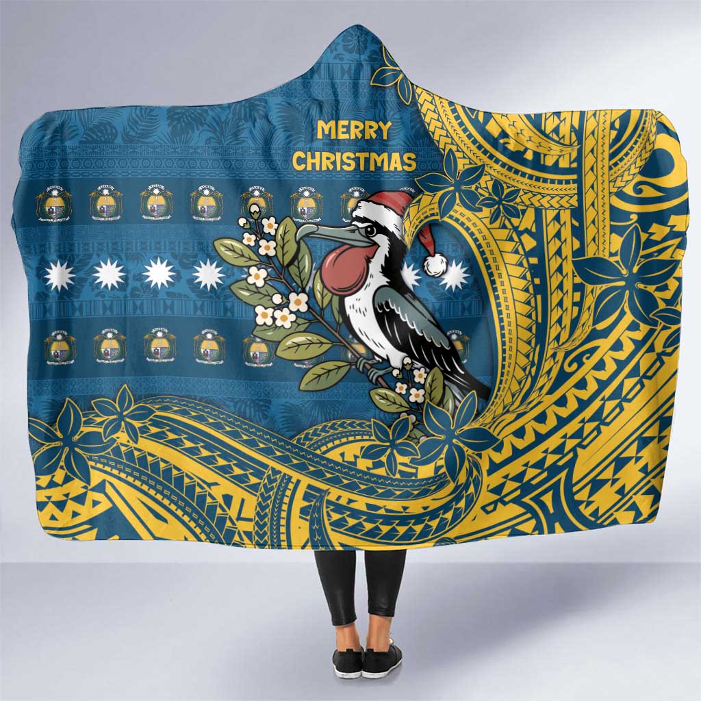 Nauru Christmas Hooded Blanket Frigatebird Bird Santa Tribal Waves - Polynesian Pride