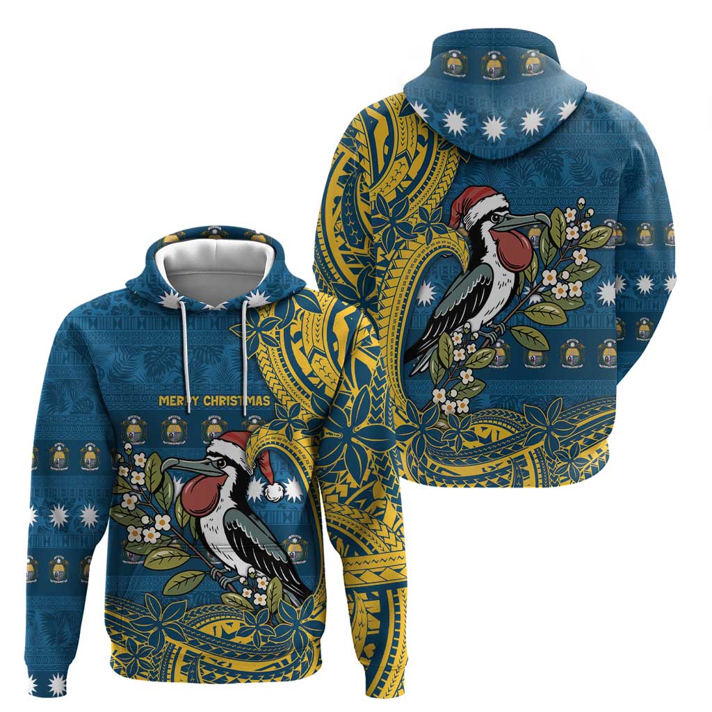 Nauru Christmas Hoodie Frigatebird Bird Santa Tribal Waves - Polynesian Pride