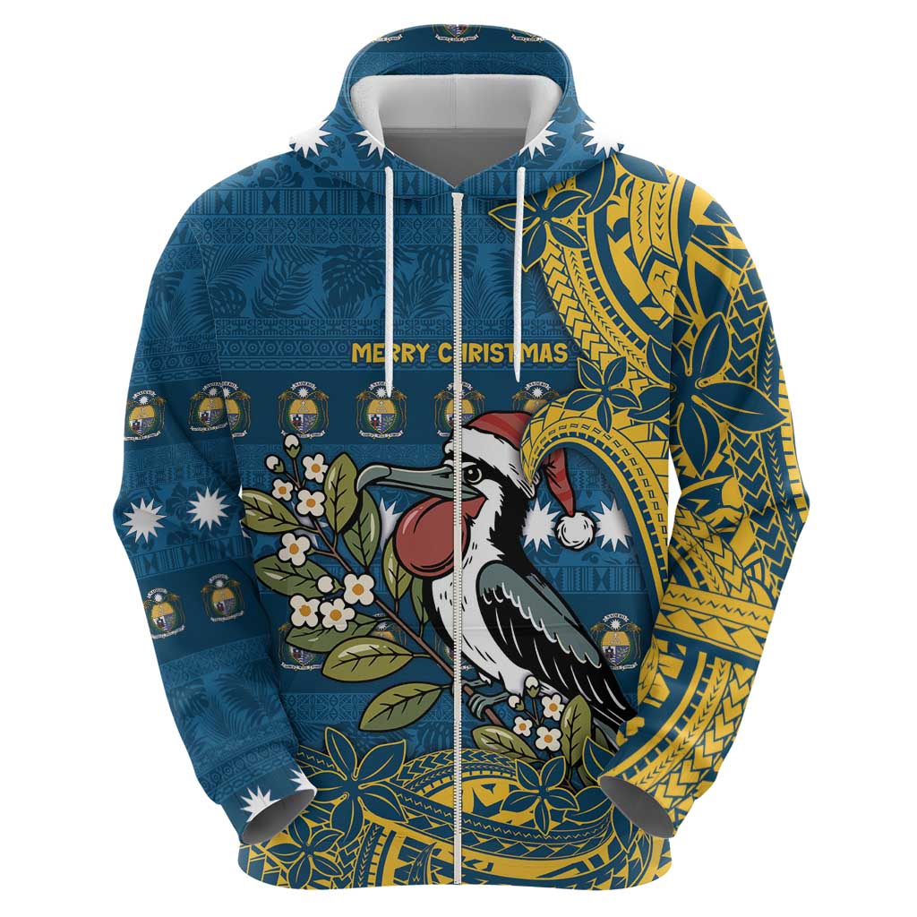 Nauru Christmas Hoodie Frigatebird Bird Santa Tribal Waves - Polynesian Pride