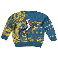 Nauru Christmas Kid Ugly Christmas Sweater Frigatebird Bird Santa Tribal Waves - Polynesian Pride