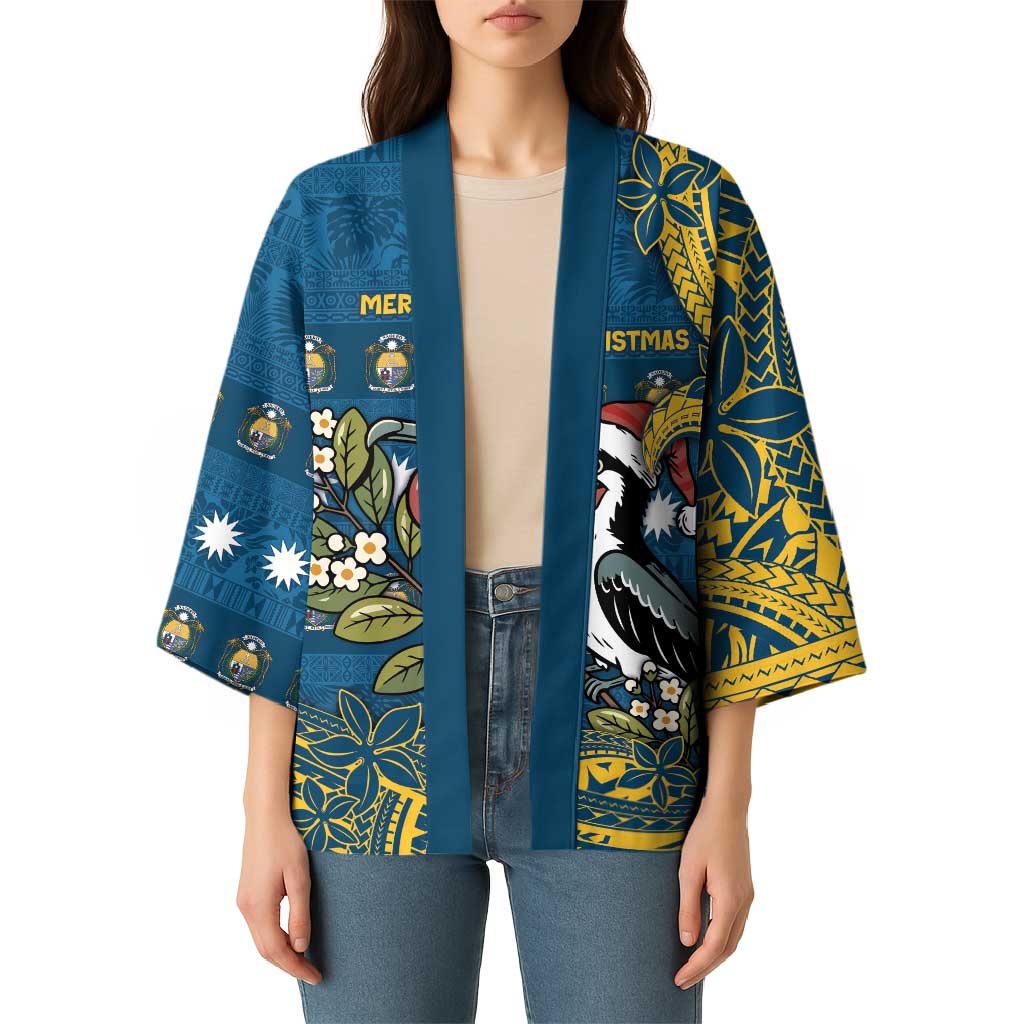 Nauru Christmas Kimono Frigatebird Bird Santa Tribal Waves - Polynesian Pride