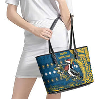Nauru Christmas Leather Tote Bag Frigatebird Bird Santa Tribal Waves - Polynesian Pride