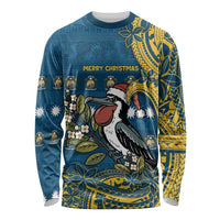 Nauru Christmas Long Sleeve Shirt Frigatebird Bird Santa Tribal Waves - Polynesian Pride