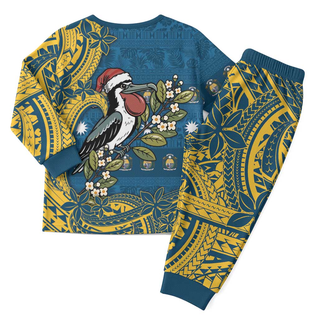 Nauru Christmas Pajama Set Frigatebird Bird Santa Tribal Waves - Polynesian Pride