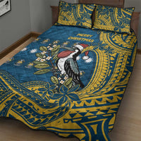 Nauru Christmas Quilt Bed Set Frigatebird Bird Santa Tribal Waves - Polynesian Pride