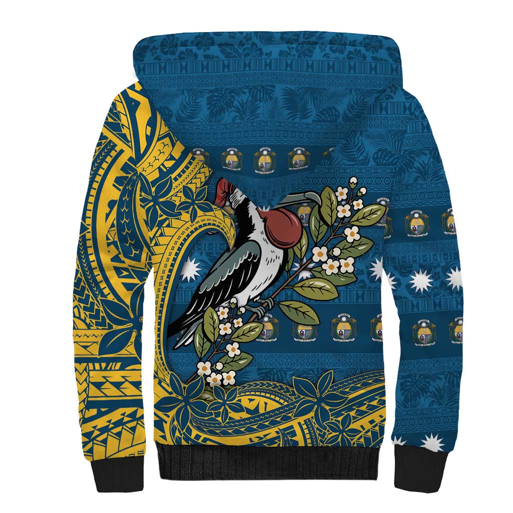 Nauru Christmas Sherpa Hoodie Frigatebird Bird Santa Tribal Waves - Polynesian Pride
