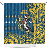 Nauru Christmas Shower Curtain Frigatebird Bird Santa Tribal Waves - Polynesian Pride