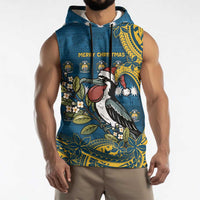 Nauru Christmas Sleeveless Hoodie Frigatebird Bird Santa Tribal Waves - Polynesian Pride