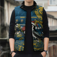 Nauru Christmas Sleeveless Puffer Jacket Frigatebird Bird Santa Tribal Waves - Polynesian Pride