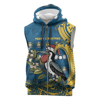 Nauru Christmas Sleeveless Zip Hoodie Frigatebird Bird Santa Tribal Waves - Polynesian Pride