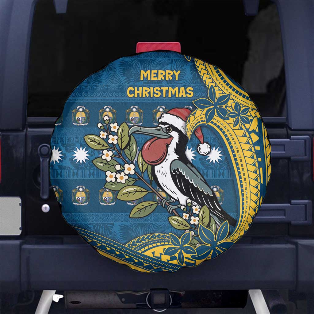 Nauru Christmas Spare Tire Cover Frigatebird Bird Santa Tribal Waves - Polynesian Pride