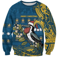 Nauru Christmas Sweatshirt Frigatebird Bird Santa Tribal Waves - Polynesian Pride