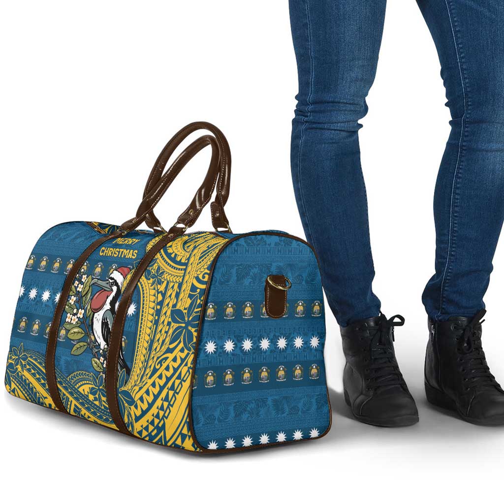 Nauru Christmas Travel Bag Frigatebird Bird Santa Tribal Waves - Polynesian Pride