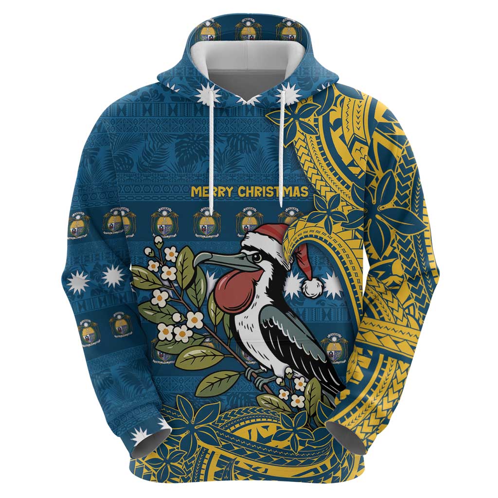 Nauru Christmas Zip Hoodie Frigatebird Bird Santa Tribal Waves - Polynesian Pride