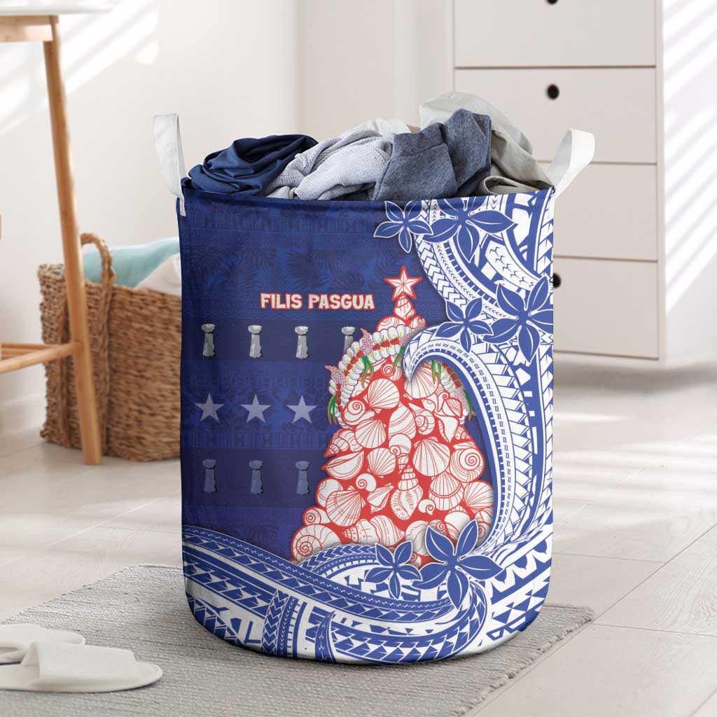 Northern Mariana Islands Christmas Laundry Basket Seashell Xmas Tree Tribal Waves DT05 Navy - Polynesian Pride