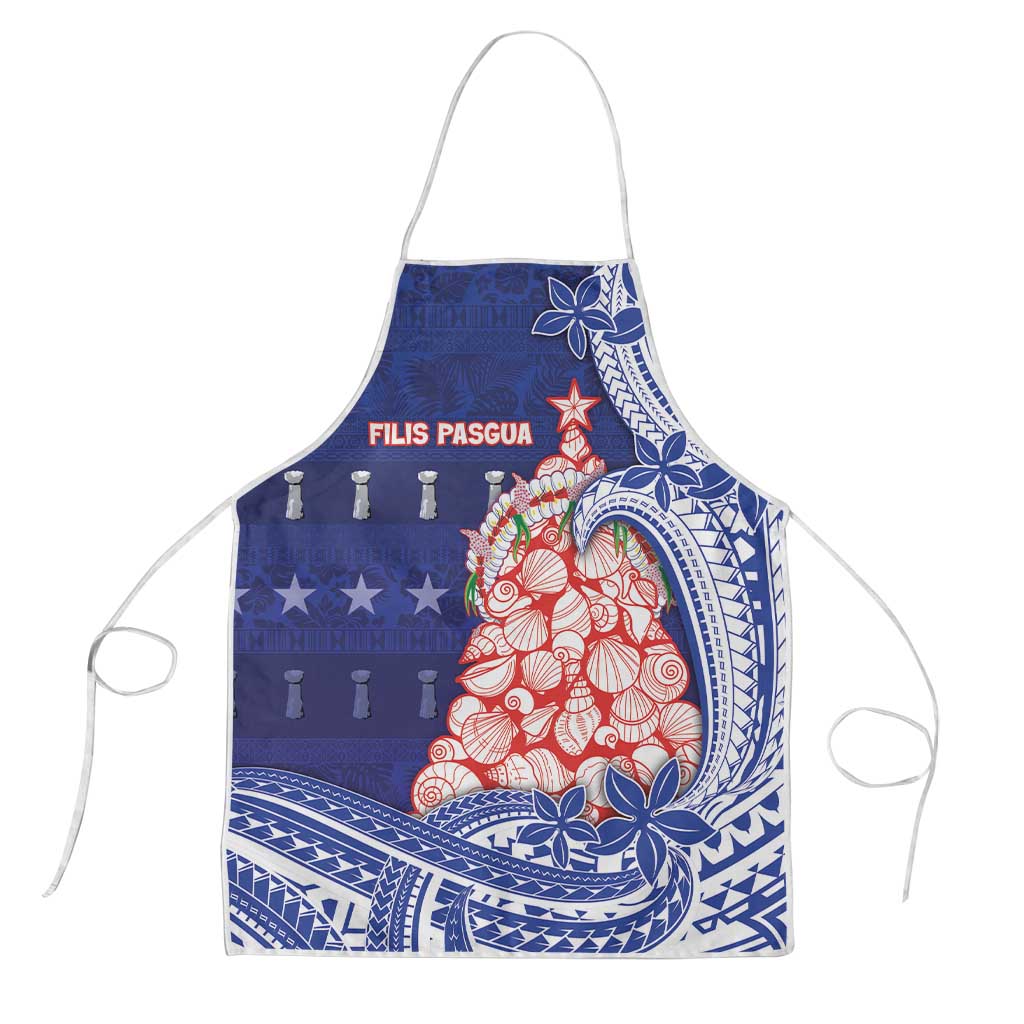 Northern Mariana Islands Christmas Apron Seashell Xmas Tree Tribal Waves DT05 Navy - Polynesian Pride