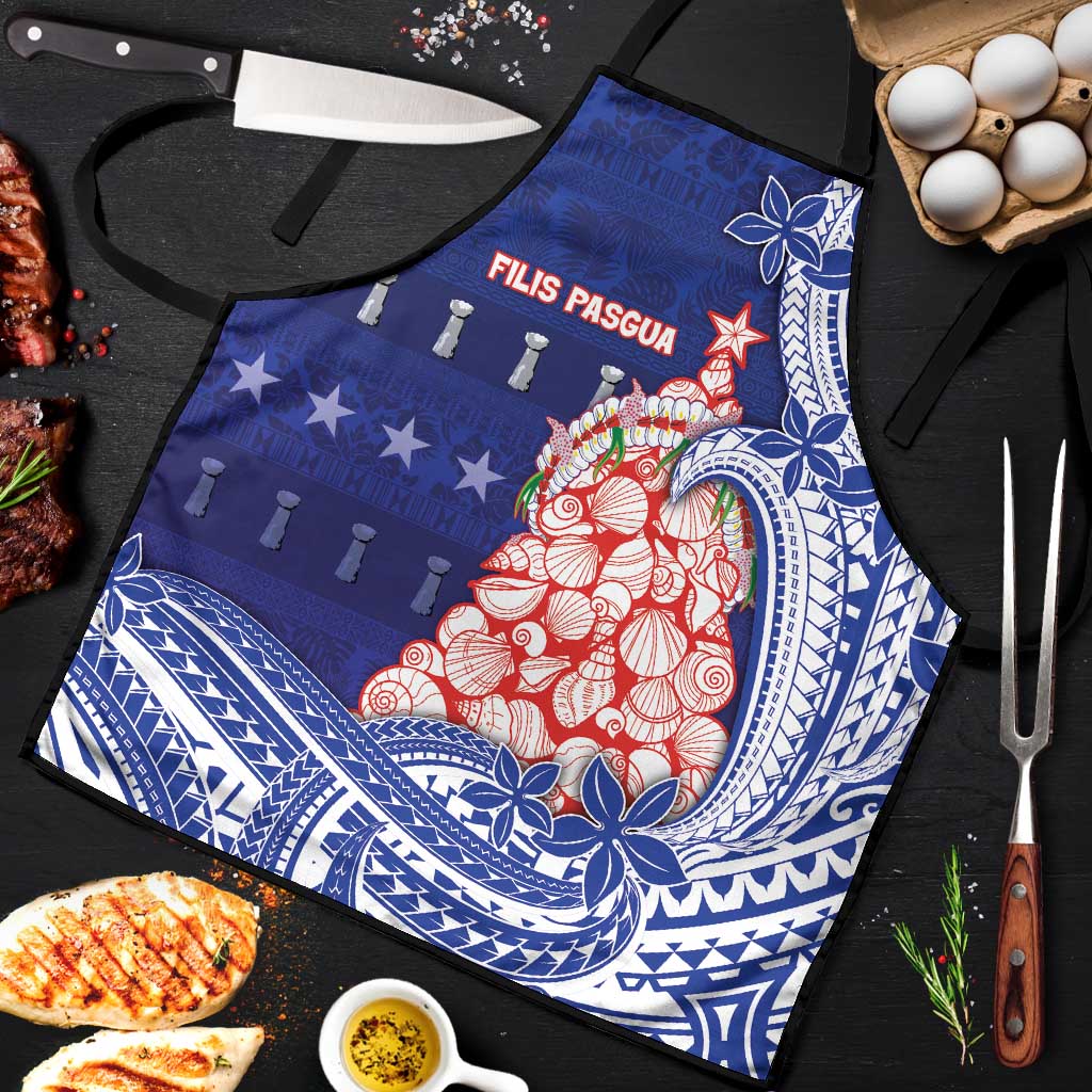 Northern Mariana Islands Christmas Apron Seashell Xmas Tree Tribal Waves DT05 Navy - Polynesian Pride