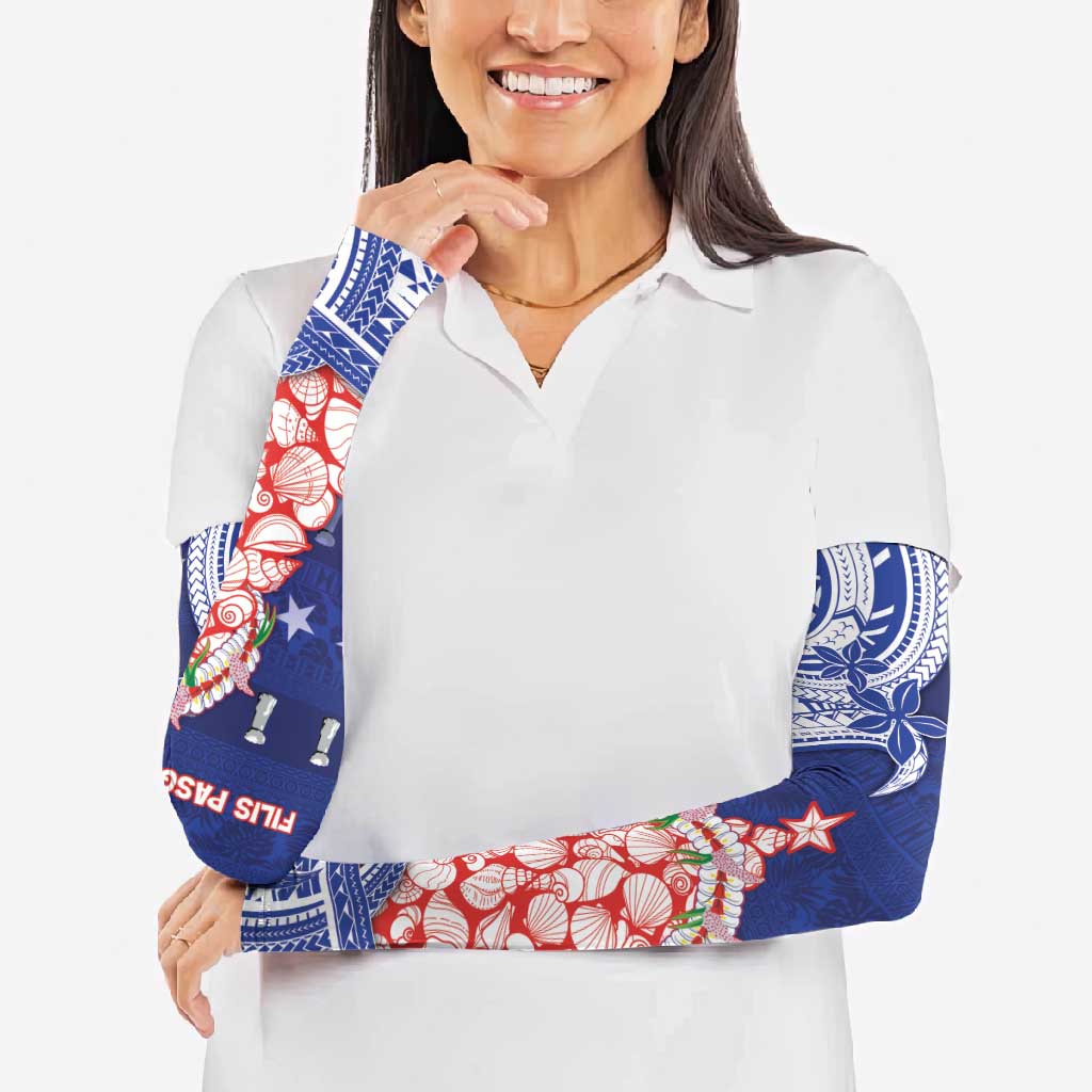 Northern Mariana Islands Christmas Arm Sleeves Seashell Xmas Tree Tribal Waves DT05 - Polynesian Pride