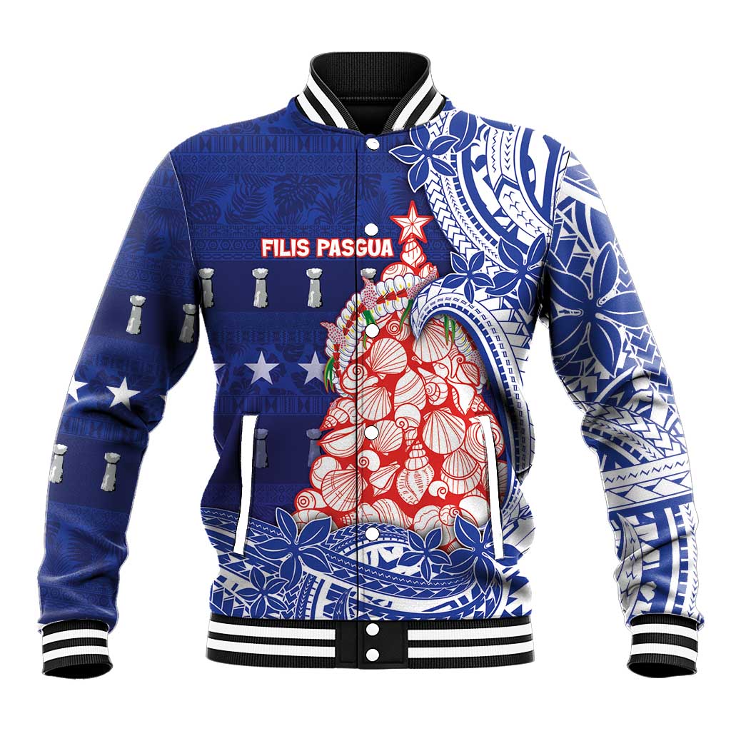 Northern Mariana Islands Christmas Baseball Jacket Seashell Xmas Tree Tribal Waves DT05 Unisex Navy - Polynesian Pride