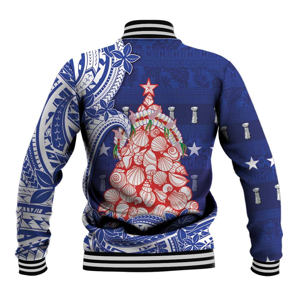 Northern Mariana Islands Christmas Baseball Jacket Seashell Xmas Tree Tribal Waves - Polynesian Pride