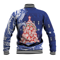 Northern Mariana Islands Christmas Baseball Jacket Seashell Xmas Tree Tribal Waves - Polynesian Pride