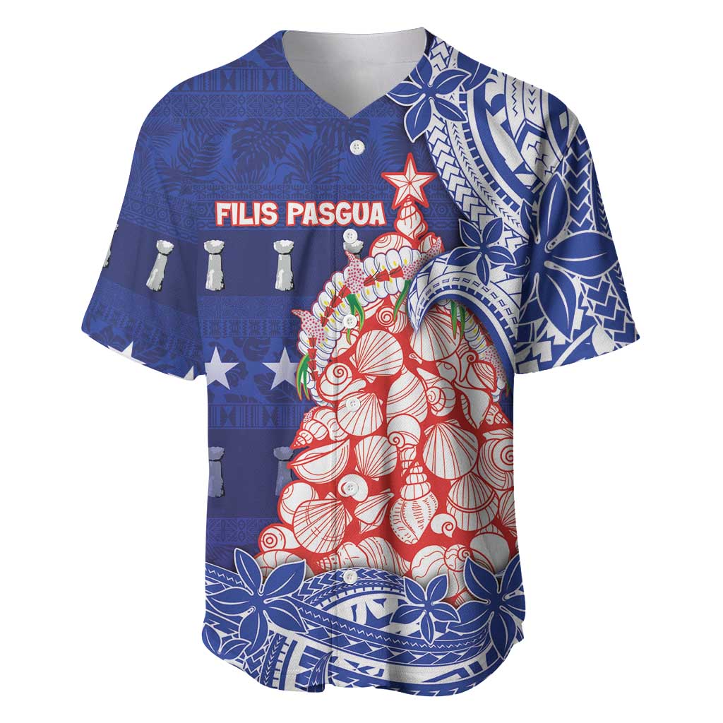 Northern Mariana Islands Christmas Baseball Jersey Seashell Xmas Tree Tribal Waves DT05 Navy - Polynesian Pride