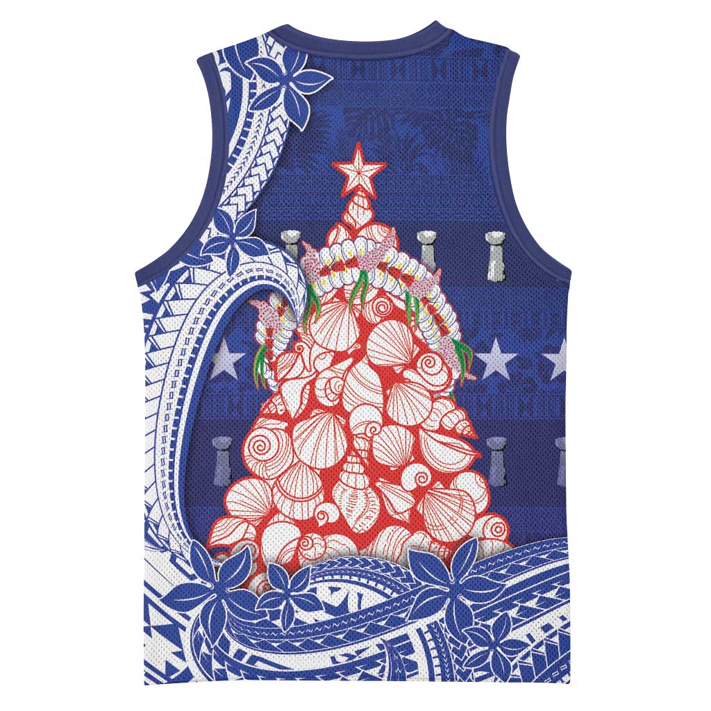 Northern Mariana Islands Christmas Basketball Jersey Seashell Xmas Tree Tribal Waves DT05 - Polynesian Pride
