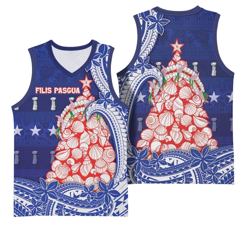 Northern Mariana Islands Christmas Basketball Jersey Seashell Xmas Tree Tribal Waves DT05 - Polynesian Pride