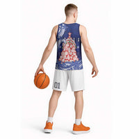 Northern Mariana Islands Christmas Basketball Jersey Seashell Xmas Tree Tribal Waves DT05 - Polynesian Pride