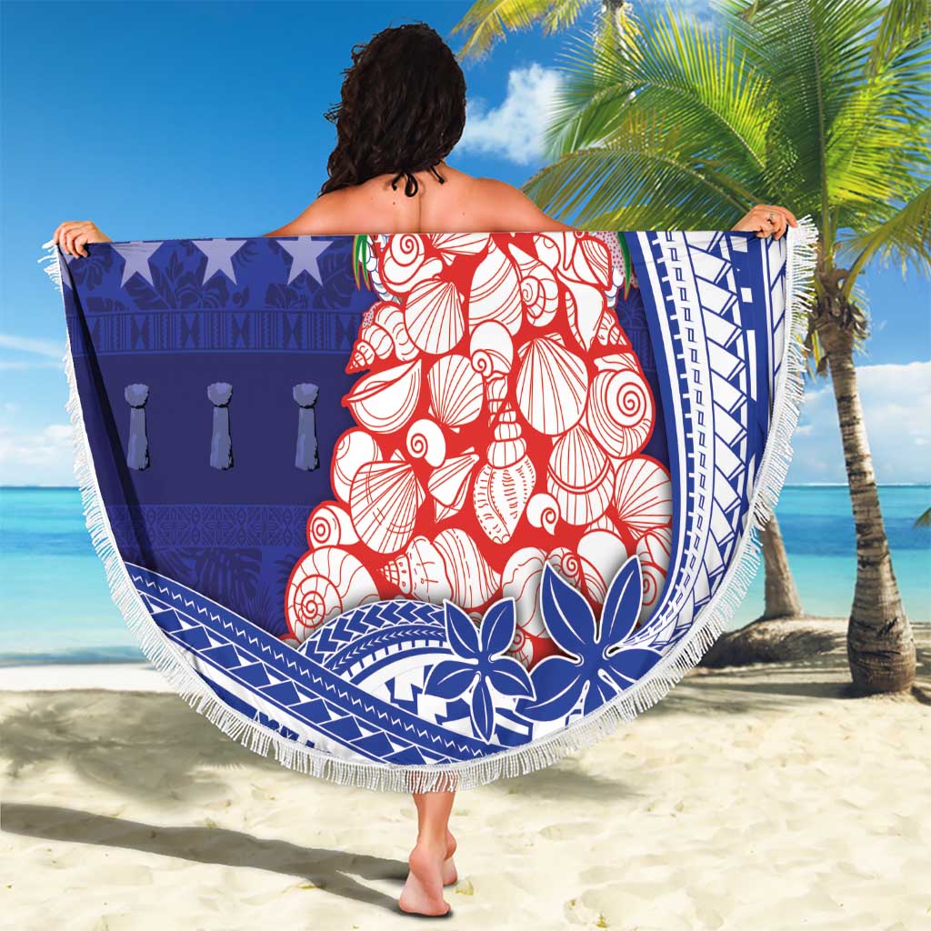 Northern Mariana Islands Christmas Beach Blanket Seashell Xmas Tree Tribal Waves - Polynesian Pride