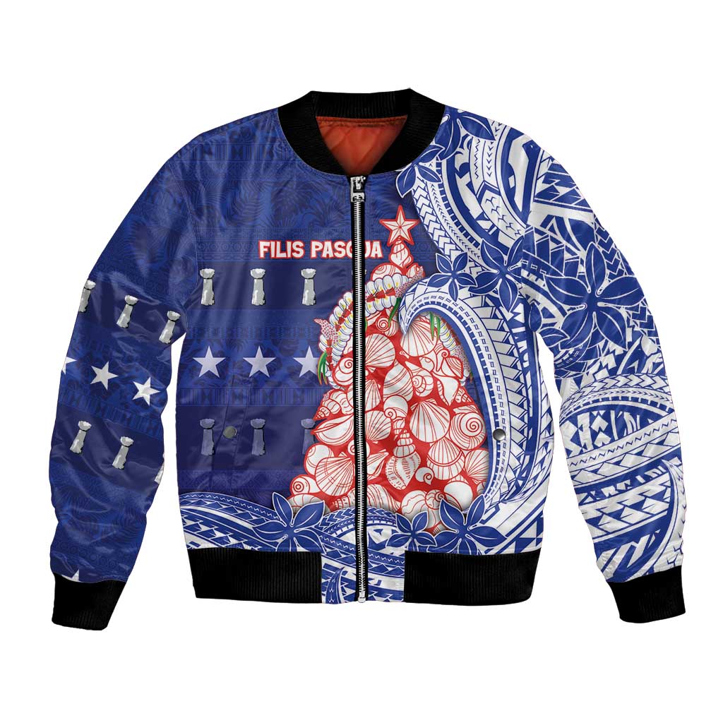Northern Mariana Islands Christmas Bomber Jacket Seashell Xmas Tree Tribal Waves DT05 Unisex Navy - Polynesian Pride