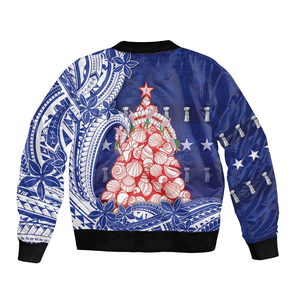 Northern Mariana Islands Christmas Bomber Jacket Seashell Xmas Tree Tribal Waves DT05 - Polynesian Pride