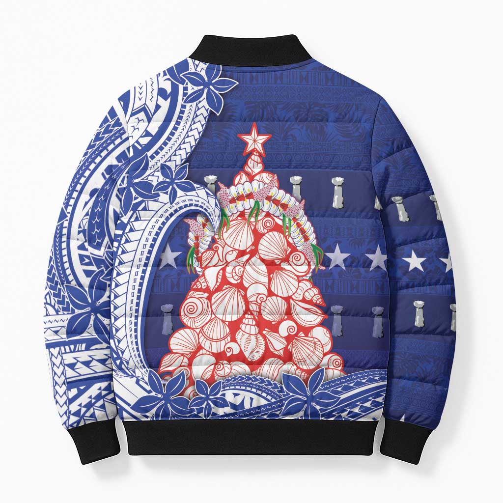 Northern Mariana Islands Christmas Bomber Puffer Jacket Seashell Xmas Tree Tribal Waves DT05 - Polynesian Pride