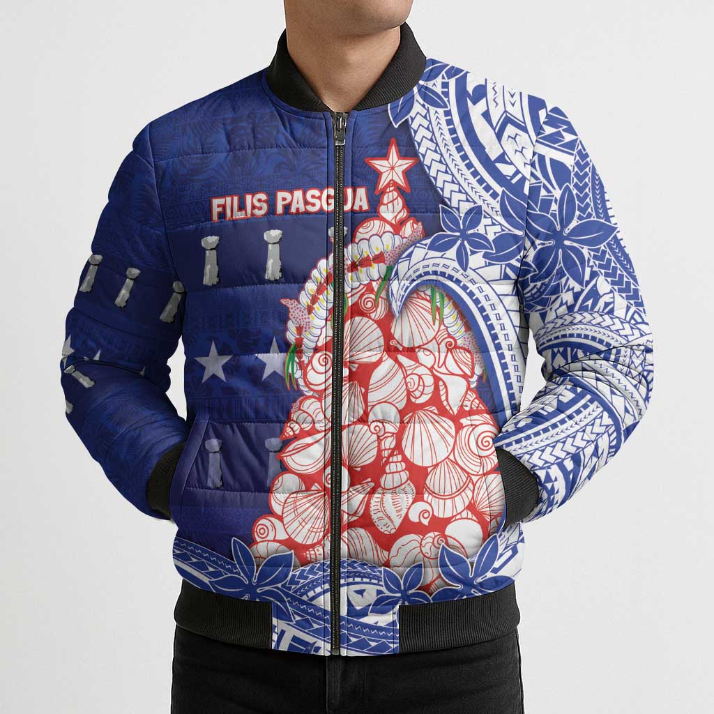 Northern Mariana Islands Christmas Bomber Puffer Jacket Seashell Xmas Tree Tribal Waves DT05 - Polynesian Pride