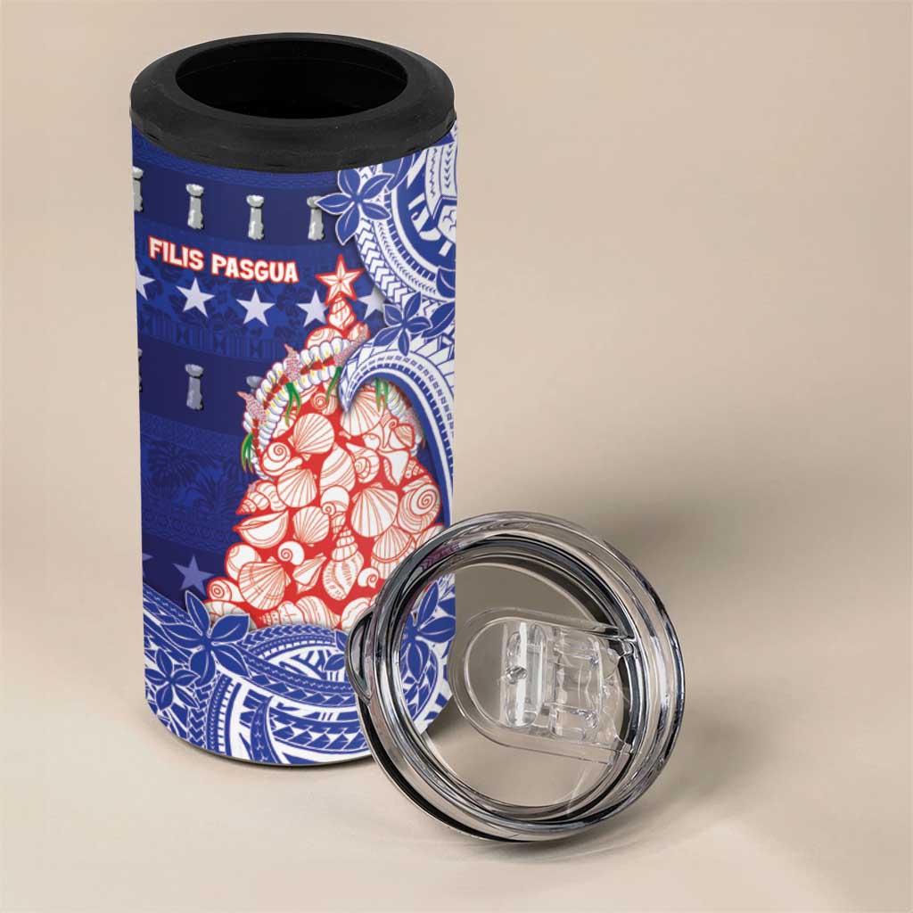 Northern Mariana Islands Christmas 4 in 1 Can Cooler Tumbler Seashell Xmas Tree Tribal Waves - Polynesian Pride