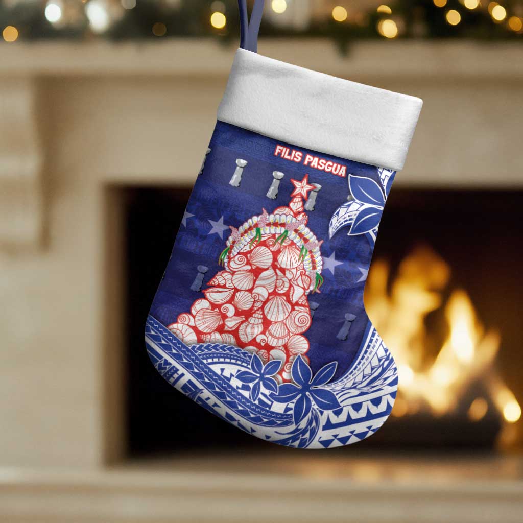Northern Mariana Islands Christmas Stocking Seashell Xmas Tree Tribal Waves - Polynesian Pride