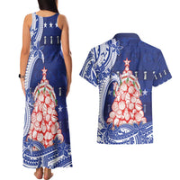 Northern Mariana Islands Christmas Couples Matching Tank Maxi Dress and Hawaiian Shirt Seashell Xmas Tree Tribal Waves - Polynesian Pride