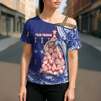 Northern Mariana Islands Christmas Cross Shoulder Shirt Seashell Xmas Tree Tribal Waves DT05 - Polynesian Pride