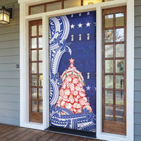 Northern Mariana Islands Christmas Door Cover Seashell Xmas Tree Tribal Waves - Polynesian Pride