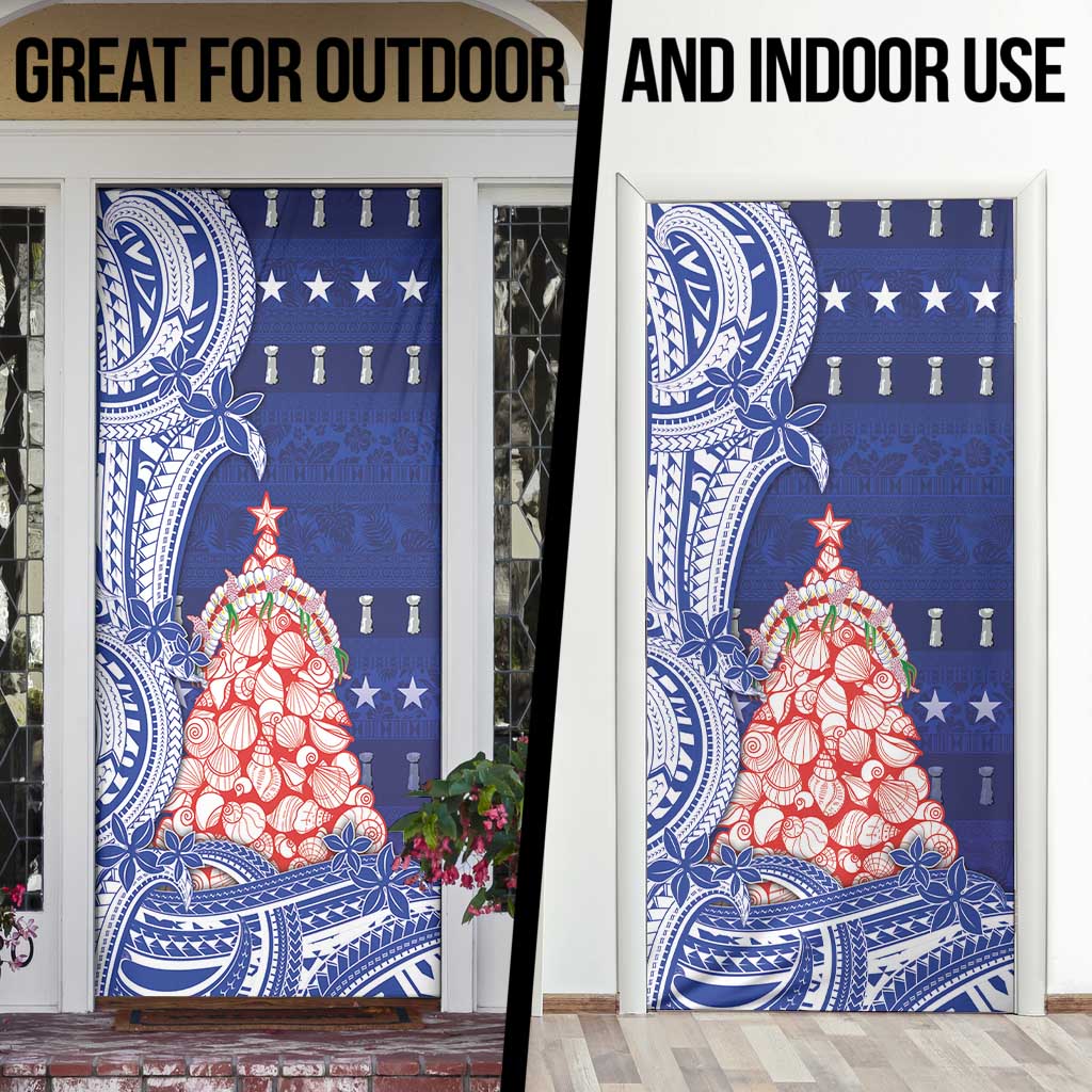 Northern Mariana Islands Christmas Door Cover Seashell Xmas Tree Tribal Waves - Polynesian Pride