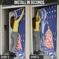 Northern Mariana Islands Christmas Door Cover Seashell Xmas Tree Tribal Waves - Polynesian Pride