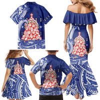 Northern Mariana Islands Christmas Family Matching Mermaid Dress and Hawaiian Shirt Seashell Xmas Tree Tribal Waves - Polynesian Pride