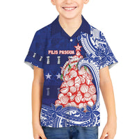 Northern Mariana Islands Christmas Family Matching Off The Shoulder Long Sleeve Dress and Hawaiian Shirt Seashell Xmas Tree Tribal Waves - Polynesian Pride