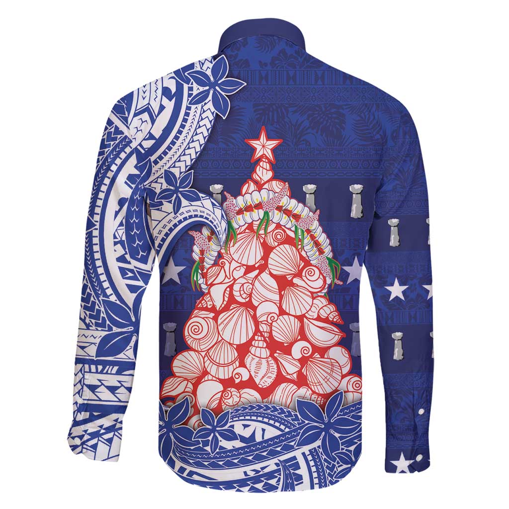 Northern Mariana Islands Christmas Family Matching Off Shoulder Maxi Dress and Hawaiian Shirt Seashell Xmas Tree Tribal Waves - Polynesian Pride