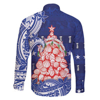 Northern Mariana Islands Christmas Family Matching Off Shoulder Short Dress and Hawaiian Shirt Seashell Xmas Tree Tribal Waves - Polynesian Pride