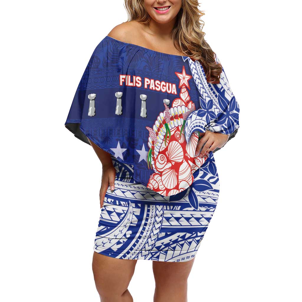Northern Mariana Islands Christmas Family Matching Off Shoulder Short Dress and Hawaiian Shirt Seashell Xmas Tree Tribal Waves - Polynesian Pride