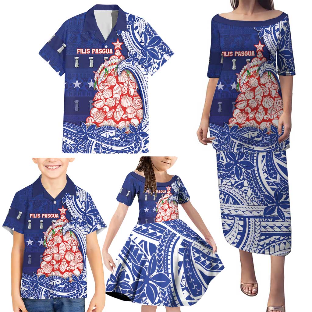 Northern Mariana Islands Christmas Family Matching Puletasi and Hawaiian Shirt Seashell Xmas Tree Tribal Waves - Polynesian Pride